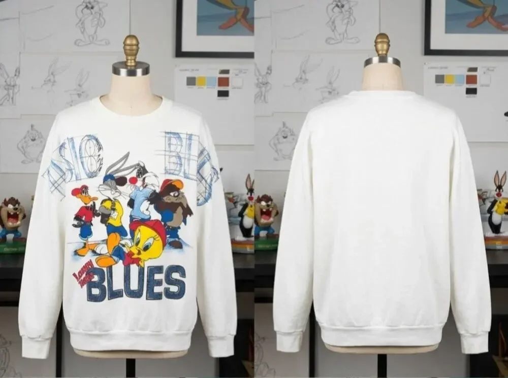 Vintage 1997 Looney Tunes Basic Blues Crewneck Sweatshirt USA Large RARE